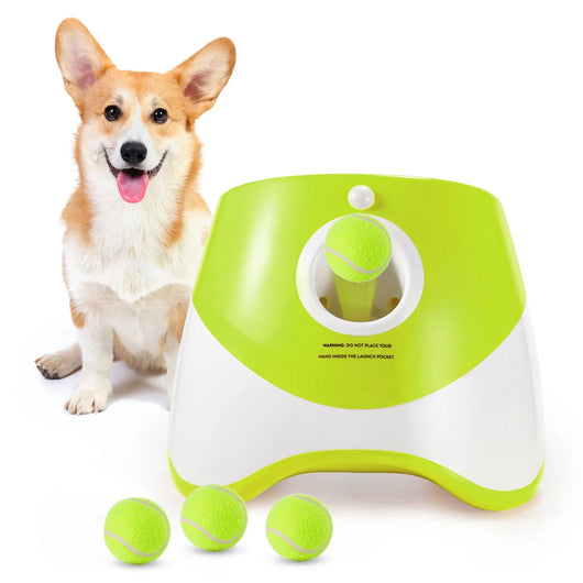 Dog Ball Launcher, Pet Ball Retriever, Comes with 3 Tennis Balls, Adjustable Launch Distances, USB Charging Pet Dogs Chase Toy Pinball Machine, Fun Interactive Throw Catapult