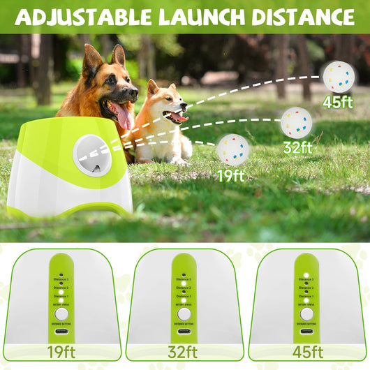 Dog Ball Launcher, Pet Ball Retriever, Comes with 3 Tennis Balls, Adjustable Launch Distances, USB Charging Pet Dogs Chase Toy Pinball Machine, Fun Interactive Throw Catapult